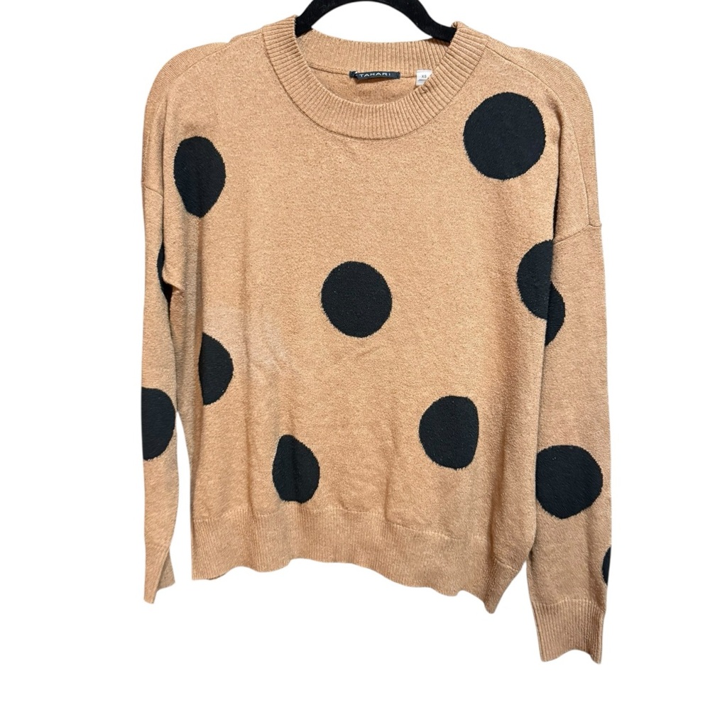 Tahari Tan‎ Sweater with Black Polka Dots Sz XS